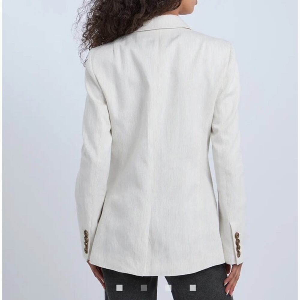 REISS Taupe / White Pinstripe Avalon Linen Blend Blazer - Picture 2 of 12